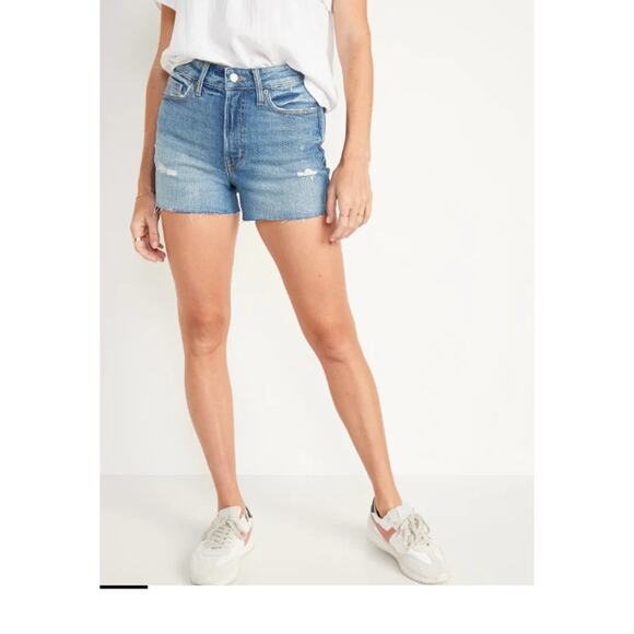 Old Navy High-Rise Distressed O.G. Straight Ripped Cut-Off Jean Shorts Dahlia 10 - Picture 1 of 7
